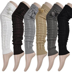 Charming Over Knee Knitted Socks for Women with Playful Twisted Design and Cute Pom-Poms