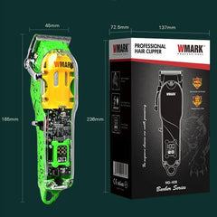 Transparent Wireless LED Hair Clipper with Adjustable Blades and EU Plug