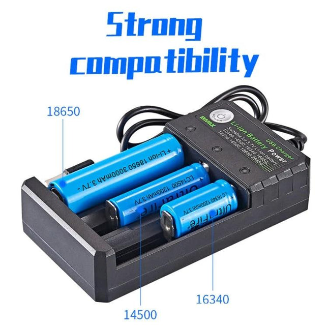 BMAX 3-Slot USB Charging Station for Lithium Batteries charging 18650 16340 14500 cells via USB for travel and outdoor use