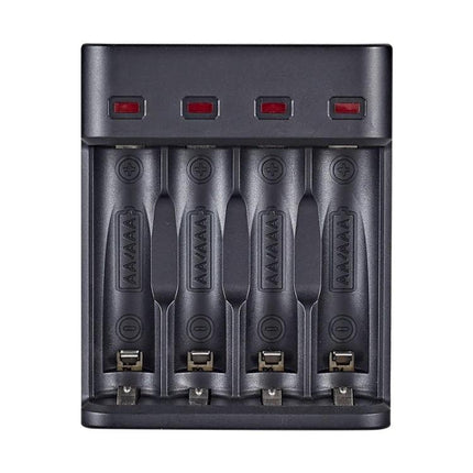 BMAX USB Charger for AA and AAA Rechargeable Batteries - compact 4-slot Micro USB Ni-MH/Ni-CD battery charger for remotes, flashlights, toys