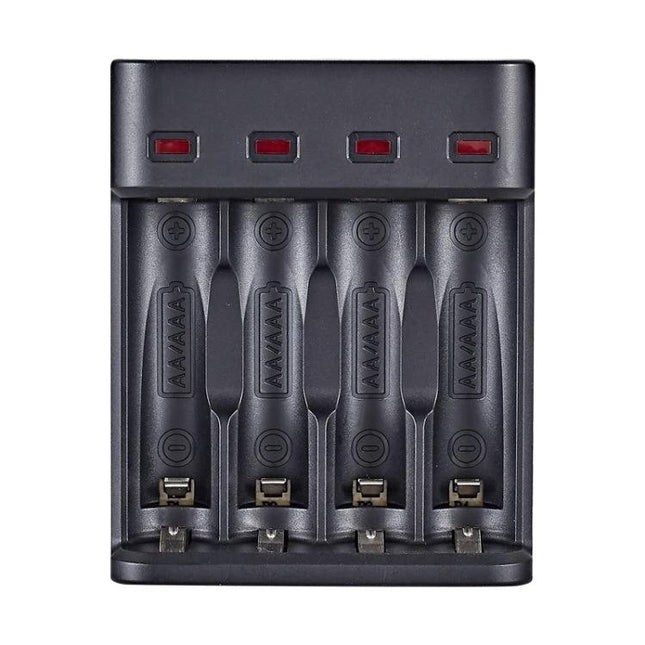 BMAX USB Charger for AA and AAA Rechargeable Batteries - compact 4-slot Micro USB Ni-MH/Ni-CD battery charger for remotes, flashlights, toys
