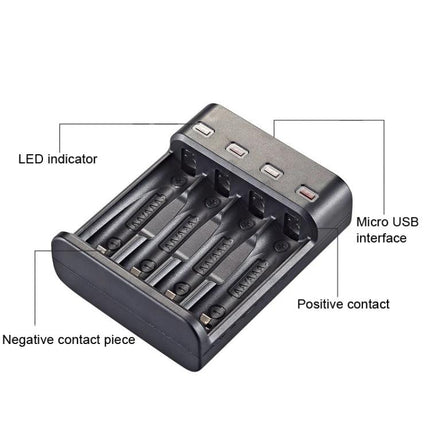 BMAX USB Charger for AA and AAA Rechargeable Batteries - compact 4-slot Micro USB Ni-MH/Ni-CD charger with LED indicators for remotes, flashlights, toys