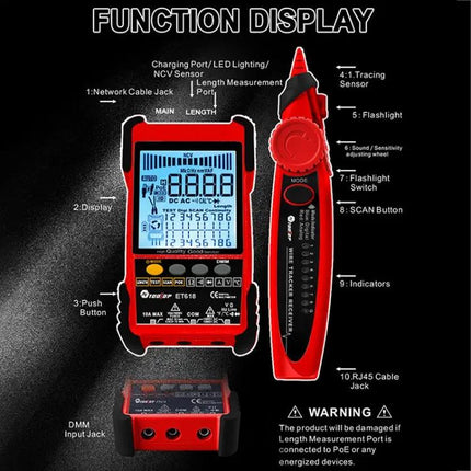 Rechargeable Network Cable Tester for Wire Tracking and POE Testing