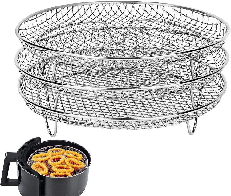 Stackable Stainless Steel Round Grill and Steam Rack for Air Fryers - 8-inch Three-Tier Design