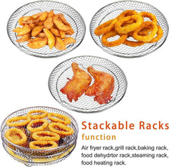 Stackable Stainless Steel Round Grill and Steam Rack for Air Fryers - 8-inch Three-Tier Design