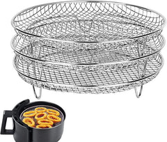 Stackable Stainless Steel Round Grill and Steam Rack for Air Fryers - 8-inch Three-Tier Design