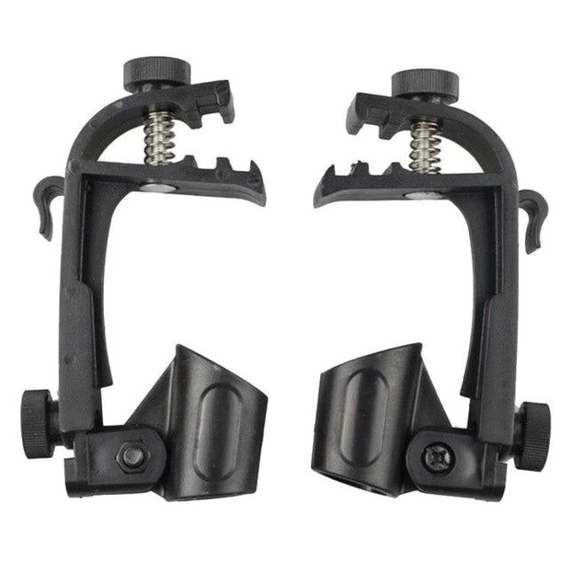 Microphone Clamp for Drum Set Recording at Home - pair of black adjustable drum rim clamps for secure microphone mounting