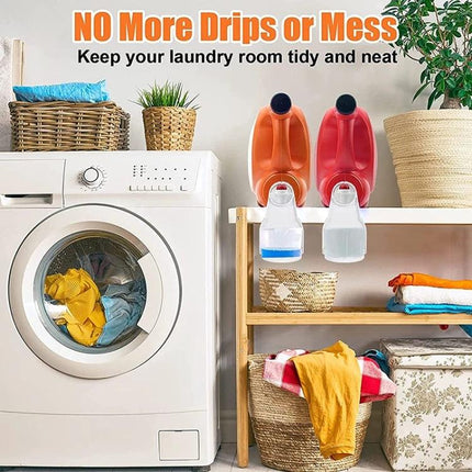 Practical Foldable Tray for Home Laundry Detergent Management holding bottles above a washer to prevent drips and keep laundry nook tidy