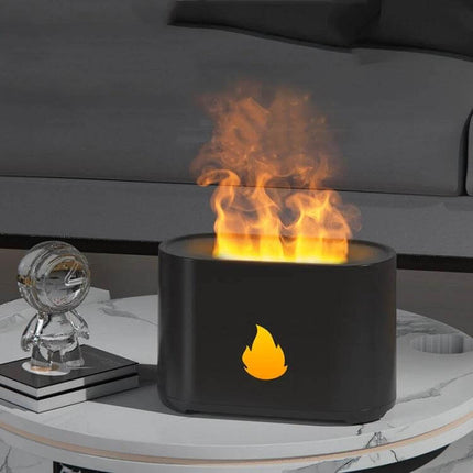 Simulation Flame Aromatherapy Diffuser 200ml For Home Ambiance black tabletop diffuser with realistic flame effect and 200ml water tank for living room