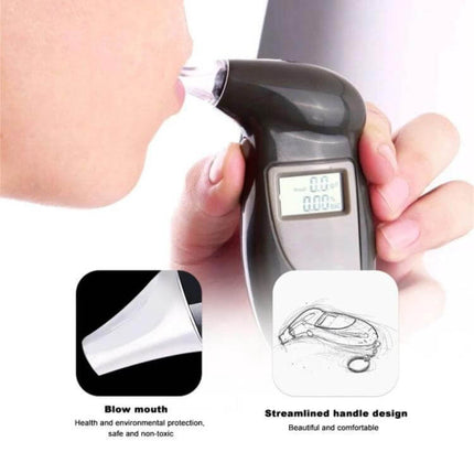 Replacement Mouthpieces for AT68 Breathalyzer, 10-Pack - clear disposable mouthpieces shown attached to breathalyzer for hygiene and accuracy
