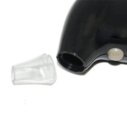 Replacement Mouthpieces for AT68 Breathalyzer, 10-Pack - clear disposable mouthpiece next to black AT68 breathalyzer device