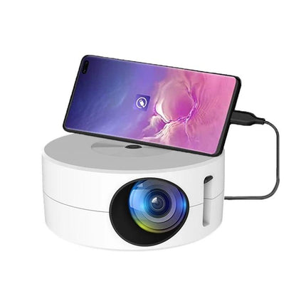 Compact Portable LED Mini Projector for Home Entertainment and Learning showing phone connected for family movie night