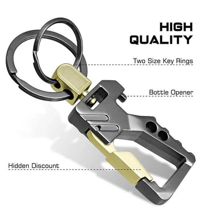 Keychain Carabiner With Bottle Opener Double Ring Design compact zinc alloy key organizer with two key rings and built-in bottle opener