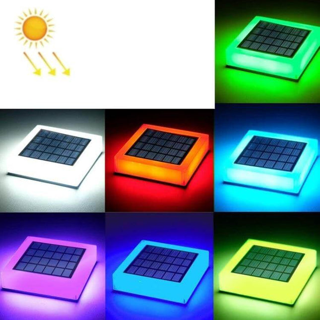 Solar Column Head Lamp For Yard, Waterproof Outdoor Lighting - multicolor solar column head lamp glowing on garden posts, monocrystalline panel