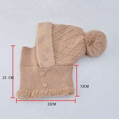 Cozy Women's Knitted One-Piece Hat and Scarf Set with Plush Velvet Cap