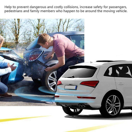 Rear Parking Assistance System with Buzzer and Visual Display showing rear sensors preventing collisions while reversing in tight spaces