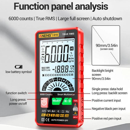 ANENG Automatic Digital Multimeter for Electrical Testing compact true-RMS multimeter showing function panel and large backlit screen