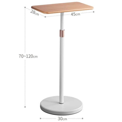SSKY Adjustable Height Laptop Stand for Standing Workspaces - white base, wood top, adjustable 70-120cm for sit-to-stand use