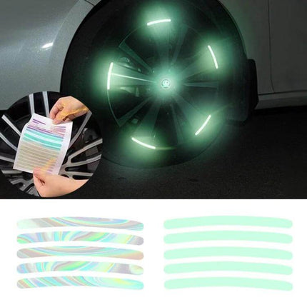 Luminous Reflective Stickers for Car Wheels, Rainbow, 20-Piece Set – glow-in-dark rainbow wheel rim safety decals enhancing nighttime visibility