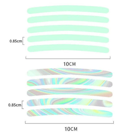 Luminous Reflective Stickers for Car Wheels, Rainbow, 20-Piece Set - 10cm x 0.85cm iridescent wheel rim strips for night visibility