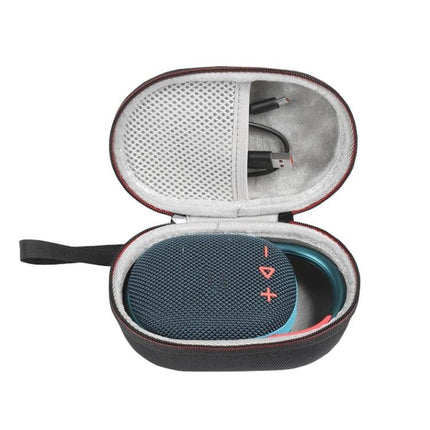 JBL Compact Speaker Carry Bag For Travel And Home Storage with speaker and cables in protective EVA shell, plush interior