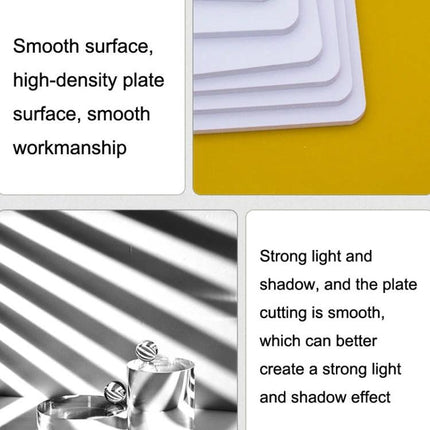 Light Shadow Board for Still Life and Portrait Photography showing smooth high-density surface, waterproof edges, and strong light-and-shadow effect for studio setups