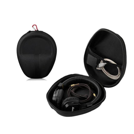 Compact Headphone Carrying Pouch With Organizer Pocket For Commuting shown holding over-ear headphones and cables