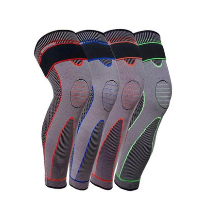 Nylon Knitted Riding Knee Pads Size L For Daily Comfort - Grey nylon knee sleeves with red blue orange green accents