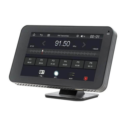 Wireless Adapter for CarPlay and Android Auto Projection black dashboard wireless car display showing FM 91.50 and media controls
