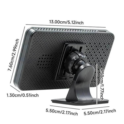 Wireless Adapter for CarPlay and Android Auto Projection black dashboard wireless adapter with adjustable mount and product dimensions shown