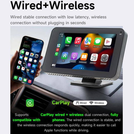Wireless Adapter for CarPlay and Android Auto Projection — dashboard display showing phone connected wirelessly for navigation, music, calls