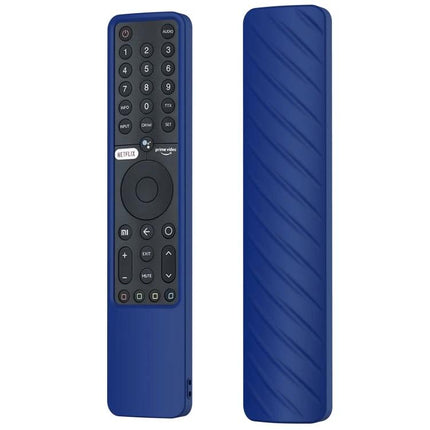 Silicone Protective Case for Xiaomi P1 Remote Control in blue silicone with textured grip, showing front and back views