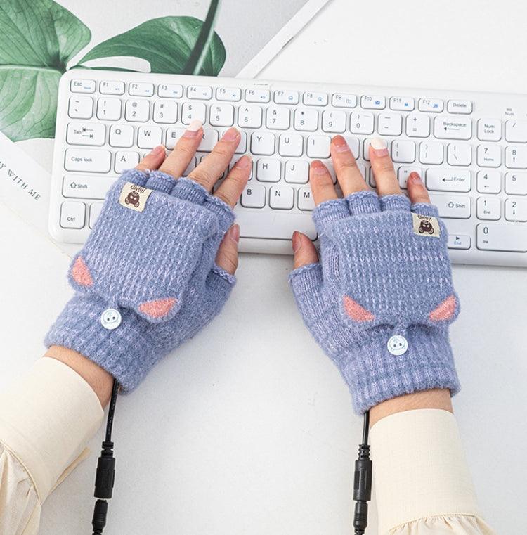 USB Rechargeable Heated Fingerless Gloves for Winter Office Comfort