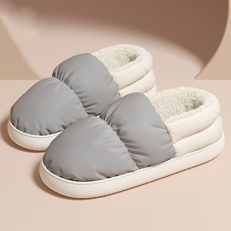 Cozy Waterproof Plush Cotton Slippers with Thick Sole for Winter Comfort