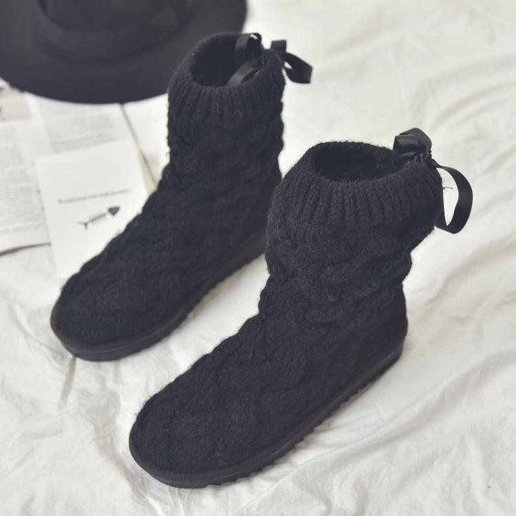 Cozy Non-Slip Knitted Wool Fleece Boots for Autumn and Winter