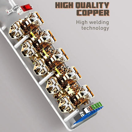 LDNIO Multifunctional Charging Socket for Home, Office, and Travel showing high quality copper internal contacts and multiple AC and USB ports