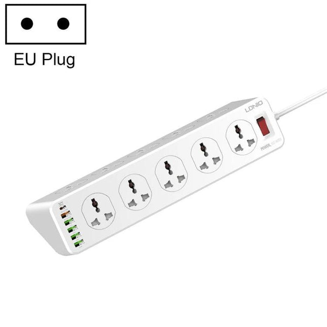 LDNIO Multifunctional Charging Socket for Home, Office, and Travel white power strip with 4 AC sockets and multiple USB ports