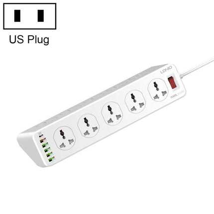 LDNIO Multifunctional Charging Socket for Home, Office, and Travel - white power strip with 4 universal AC sockets and 5 USB ports