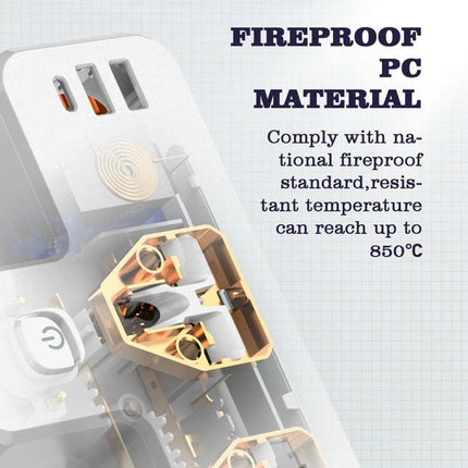 LDNIO Multifunctional Home Charging Socket with Night Light showing fireproof PC material and internal components