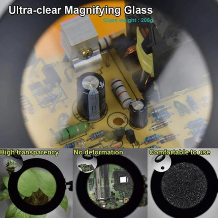 Versatile Clip Magnifying Lamp for Home Reading and Crafts showing 5x 105mm lens viewing electronic circuit board and craft details