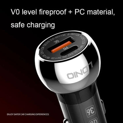 Car USB-C Charger For Phones And Tablets In-Car Use - aluminum alloy fireproof PC construction, PD Type-C port, reinforced clips, anti-slip design