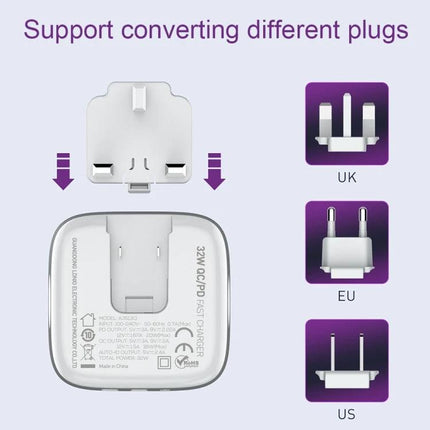 LDNIO Charger for Daily Home Device Charging Essentials showing interchangeable UK EU US plug adapters for multi-port home charging