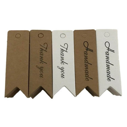Thank You Swallow Tail Gift Tags, 100 Pcs, Cowhide - rustic thank you and handmade swallow-tail gift labels in brown and white
