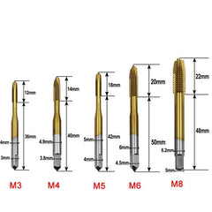 HSS Titanium Coated Precision Tap Set for M3-M8 Internal Thread Tapping