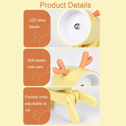Fun cartoon desk lamp shaped like animals for home decoration - yellow animal-shaped LED desk lamp with soft ears, flexible limbs and phone holder