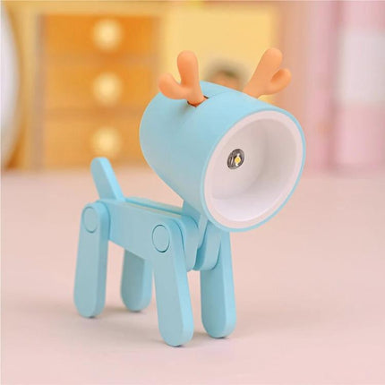 Fun cartoon desk lamp shaped like animals for home decoration - blue deer-shaped adjustable phone-holding LED desk lamp