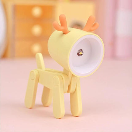 Fun cartoon desk lamp shaped like animals for home decoration in yellow deer design with adjustable phone holder and soft white light