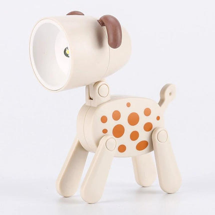 Fun cartoon desk lamp shaped like animals for home decoration - beige spotted dog lamp with adjustable phone-holder and soft LED light