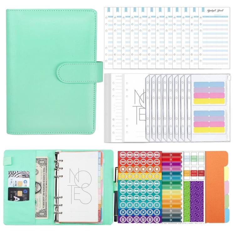 A6 Macaron PU Leather Loose-leaf Notebook Cash Budget Handbook, XJYS-010 Green, XJYS-010 Blue, XJYS-010 Pink, XJYS-010 Purple, XJYS-010 Yellow, XJYS-010 Black - Syndmart