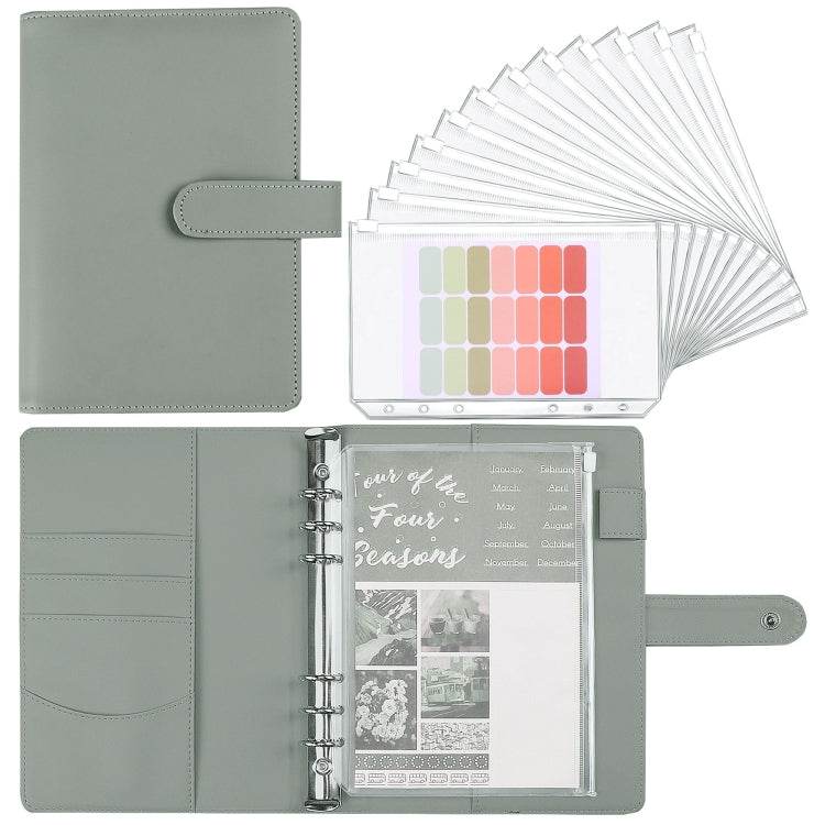 A5 Macaron Notebook PU Loose-leaf Cash Budget Handbook, Gray, Pink, Yellow, Blue, Green, Black - Syndmart